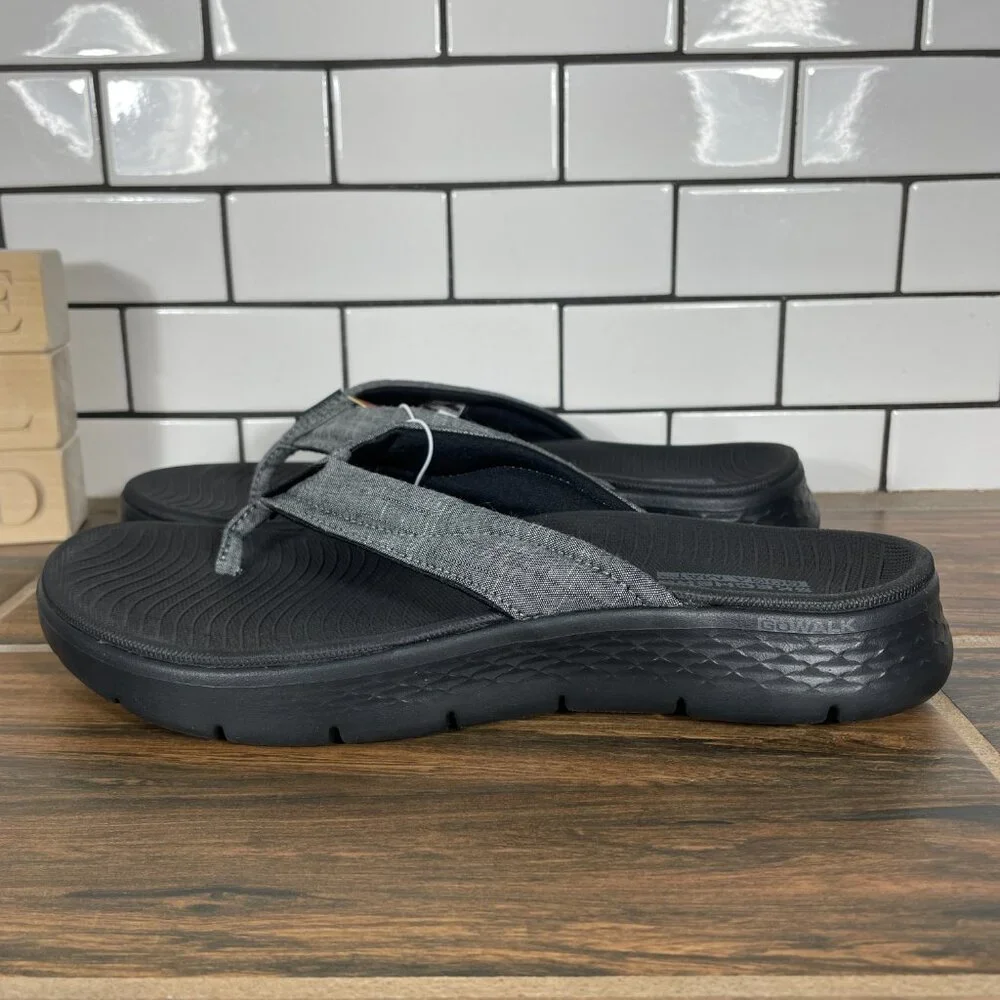 Skechers GOwalk Womens 8 Shoes Black Gray On The Go Thong Flip Flop Sandal NEW
